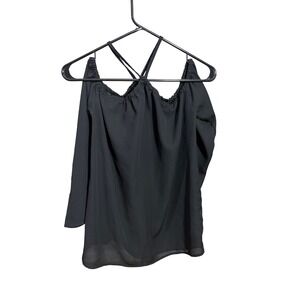 Unbranded Cold Shoulder Halter Blouse Women Small Black Long Sleeve Strappy Top